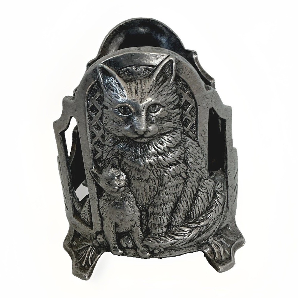 Vintage Cat & Kitten Pewter Jar Candle Holder 1998 Carson Pewter Large Footed 5"